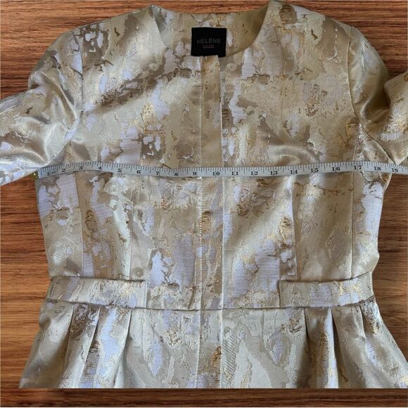 NWOT Helene London Women's SMALL Peplum Gold Metallic Shimmer Blazer Full Zip - Picture 9 of 11